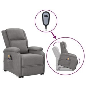 Massagestol med løftefunktion stof lysegrå