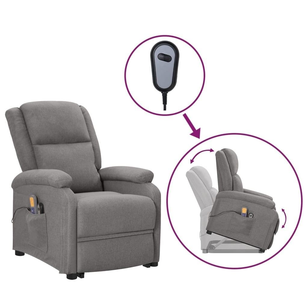 Massagestol med løftefunktion stof lysegrå