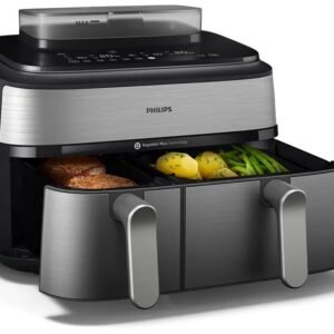 Airfryer med dobbelt kurv Philips 5000 Series NA555, 9 l, 2.750 W, sølv